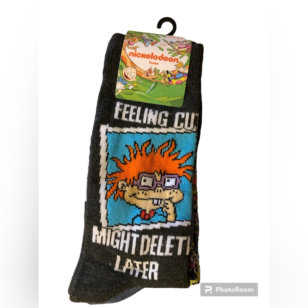 Nickelodeon Rugrats 2 pair crew socks size 6.5-12 new nwt Reptar Chuckie - Picture 1 of 3